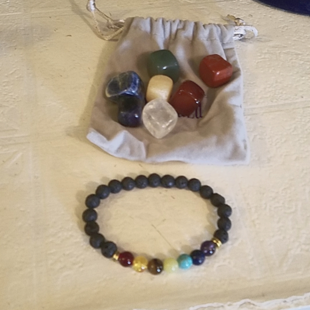 Chakra lava bracelet with stones